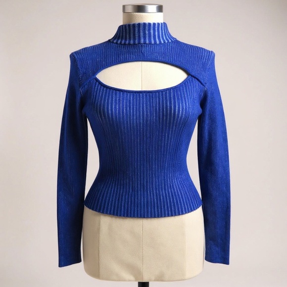 239 Say What | NWT $34 Blue Cut-Out Sweater Top (Size M) - Picture 3 of 14